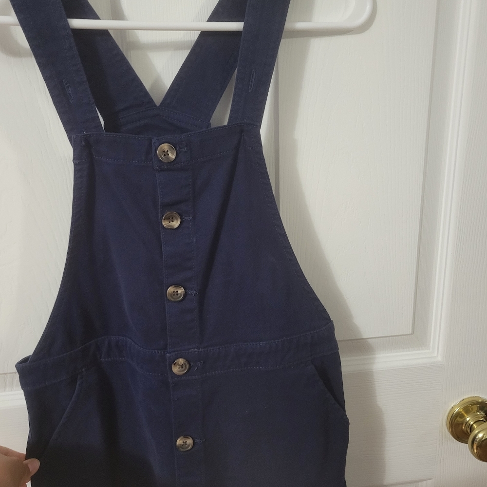 Navy button up overall dress